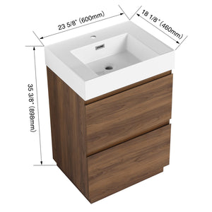 English Elm 24" Modern Bathroom Vanity with Single Undermount Sink, Engineered Wood, Waterproof Finish, 2 Drawers and Pre-Drilled Faucet Hole Brown W1972S00006