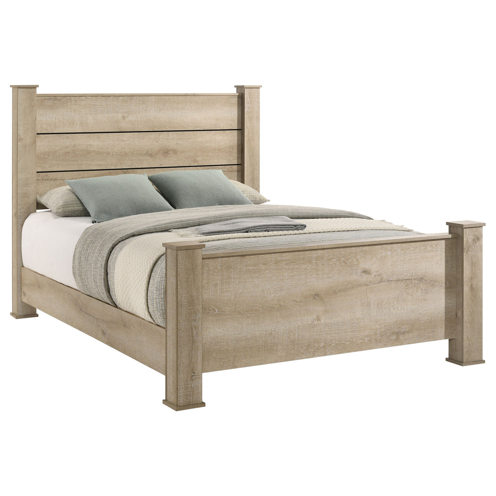 English Elm Sansome Queen Panel Bed Planked Headboard Weathered Oak Modern Farmhouse Style B062S01618