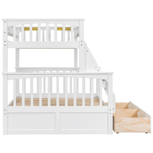 English Elm Twin Convertible Bunk Bed with Built-In Rolling Drawers and Solid Pine/MDF Frame, Space-Saving Durable Design White N7090004020K
