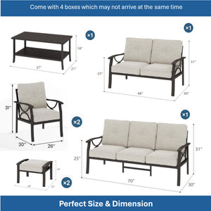 English Elm 7-piece Outdoor Sectional Set Steel Frame 9 Seat Patio Conversation with Cushioned Ottomans Beige B082S00119