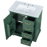 English Elm 30" Bathroom Vanity With Sink, One Package, Green Bathroom Cabinet With Drawers, Solid Frame and Mdf Board