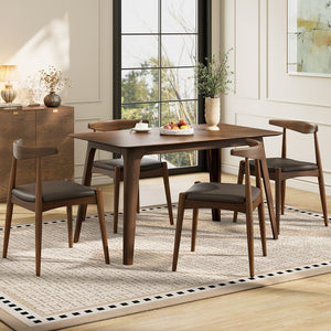 English Elm [video] 5-piece Mid-century Dining Set Rubberwood Frame Faux Leather Ergonomic Chairs Brown,Walnut N759S006011D
