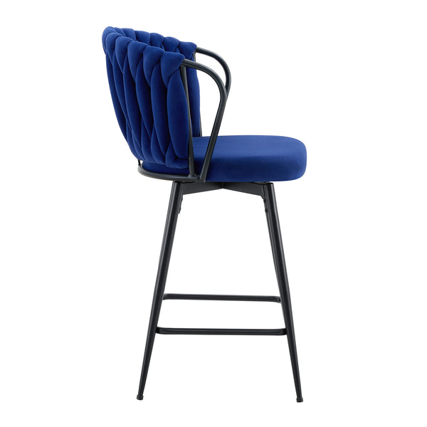 English Elm Set of 2 Velvet Counter Stools Woven Rope Backrest Padded Seat for Kitchen Island W3875P388493