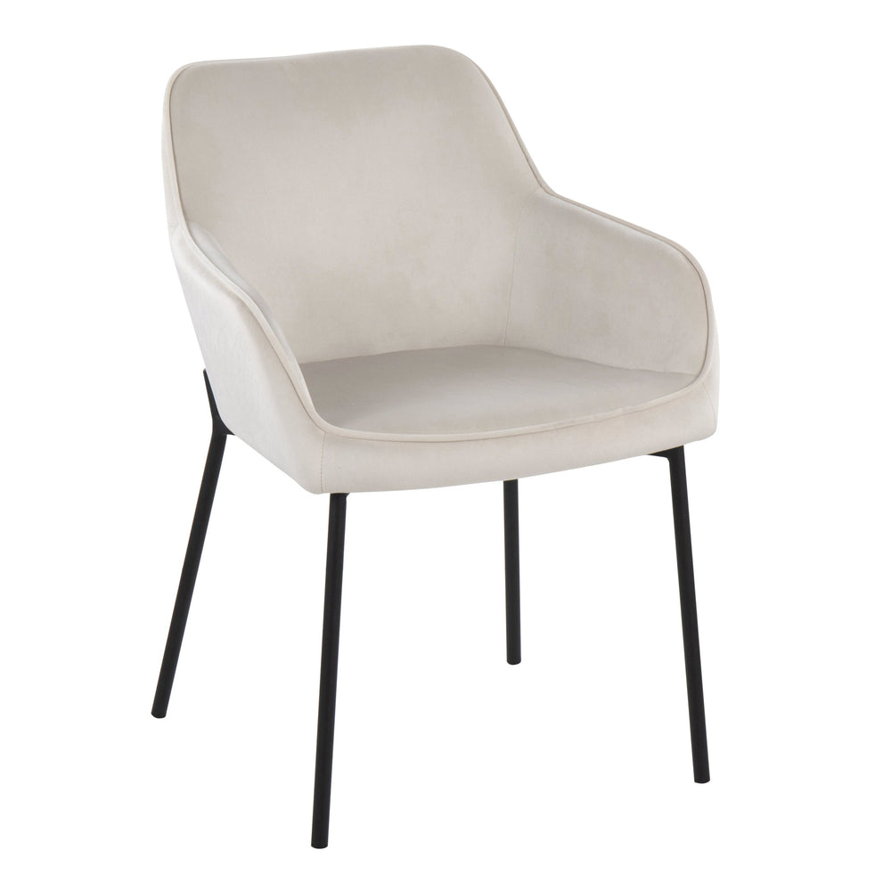 English Elm Contemporary Bucket Chair Set of 2 Cream Velvet Upholstered with Slim Black Metal Legs B202S01334