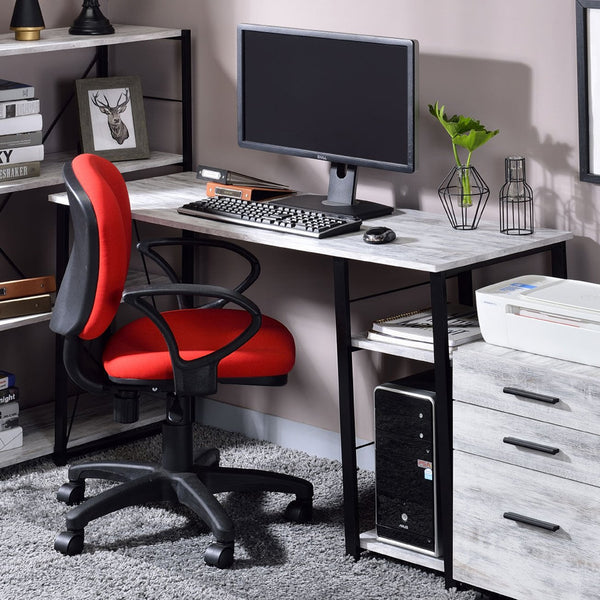 English Elm Rectangular Rustic Industrial Writing Desk with Metal Frame, 2-Tier Open Shelves for Storage and PC Antique White B016P312631