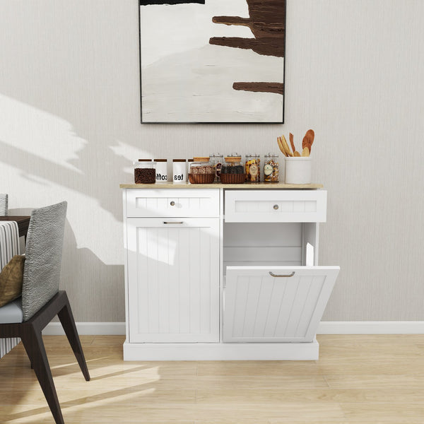 English Elm Two Drawer Tilt Out Trash Cabinet White Mdf Kitchen Storage with Appliance Top W282P160454