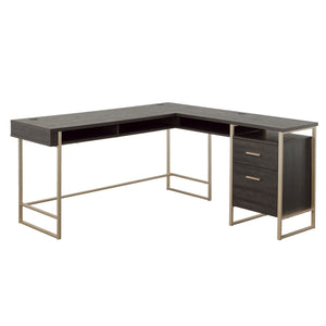 English Elm L-Shaped Desk In Sleek Black Finish - Spacious Corner Workspace With Durable Design & Storage Solutions B356P367899