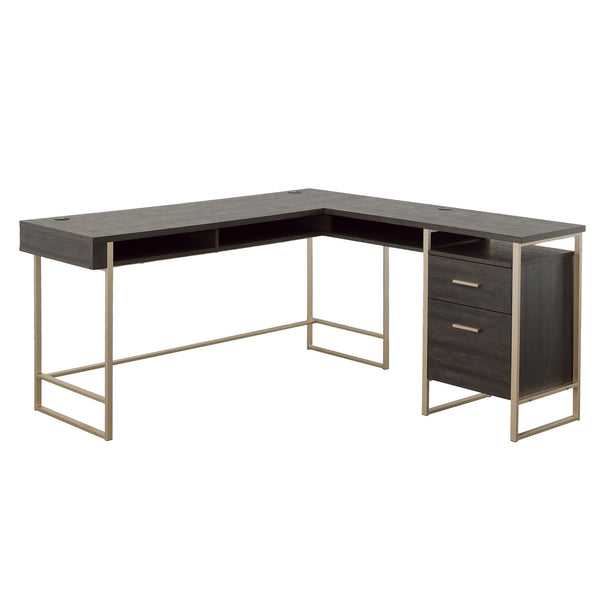 English Elm L-Shaped Desk In Sleek Black Finish - Spacious Corner Workspace With Durable Design & Storage Solutions B356P367899