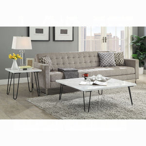 English Elm Modern Marble End Table with Luxurious Stone Top and Geometric Metal Legs for Chic Living Spaces Black,White 43 L x 50 W x 4 H B2741P337701