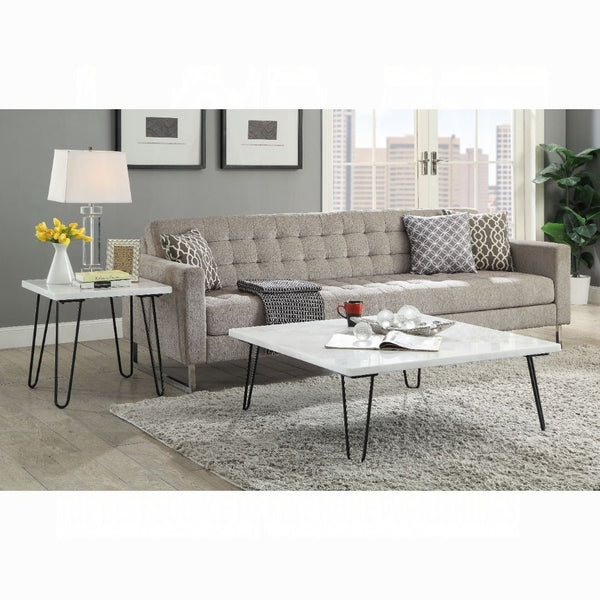 English Elm Modern Marble End Table with Luxurious Stone Top and Geometric Metal Legs for Chic Living Spaces Black,White 43 L x 50 W x 4 H B2741P337701