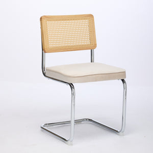 English Elm Mid Velvet Mid Century Dining Chair with Rattan Back, Solid Wood Frame, Plush Velvet, 360lb Capacity Beige W1143P168322