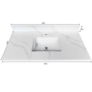 English Elm 43-inch Carrara Quartz Vanity Top Undermount Sink Backsplash Stain Resistant Bath W2699P459407