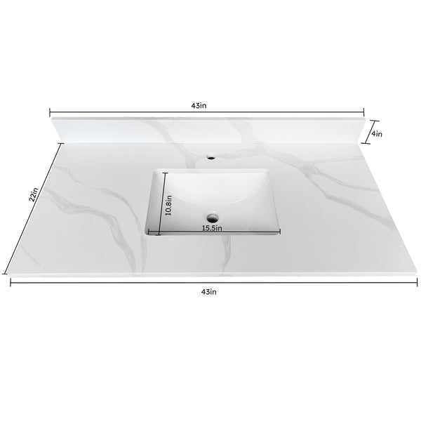 English Elm 43-inch Carrara Quartz Vanity Top Undermount Sink Backsplash Stain Resistant Bath W2699P459407