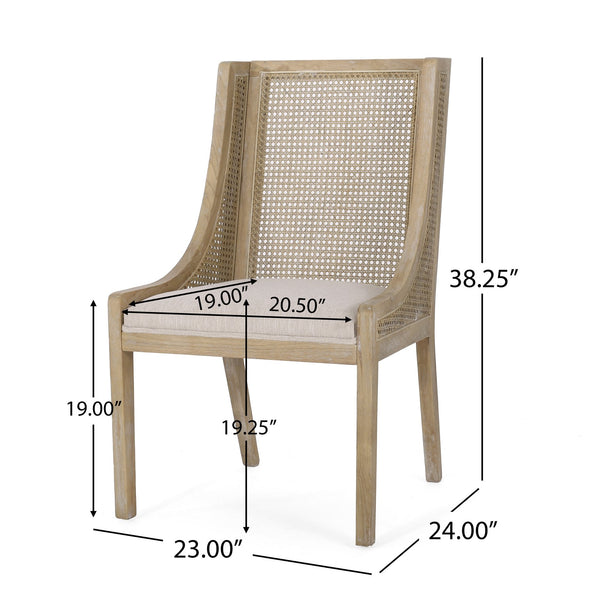 English Elm Dining Chair Set of 2 Rubberwood Cane Webbing Back Upholstered Farmhouse Style Beige N771P388970G