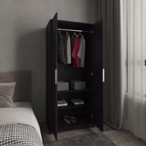 English Elm Wenden Tall Double-Door Armoire with Shelves & Hanging Rod, Slim Freestanding Modern Wardrobe Black B070P337101