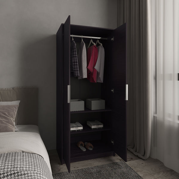 English Elm Wenden Tall Double-Door Armoire with Shelves & Hanging Rod, Slim Freestanding Modern Wardrobe Black B070P337101