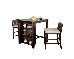 English Elm Transitional Counter Height 3pc Dining Set with USB Charging, Storage Shelves & Padded Seats Cherry,Gray 42 L x 39 W x 13 H B2741P381483