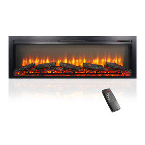 English Elm 54 Inch Recessed Electric Fireplace with Led Flame Display and Remote for Living Rooms W1769P415223