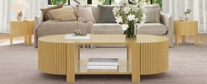 English Elm Round Fluted Rubberwood Side Table with Soft Close Storage for Modern Living Spaces N735P369881N