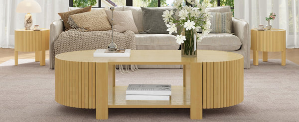 English Elm Round Fluted Rubberwood Side Table with Soft Close Storage for Modern Living Spaces N735P369881N