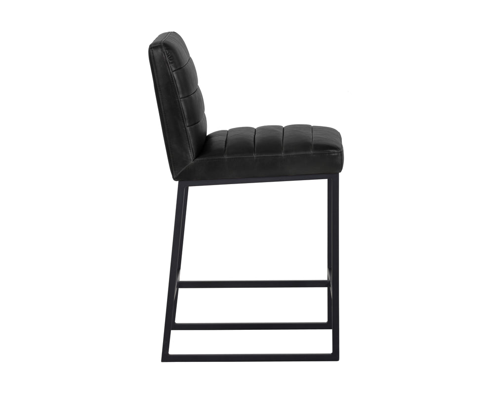 Sunpan Spyros Modern Barstool with Channel Tufting and Sleek Black Powder-Coated Steel Frame for Stylish Spaces Coal Black