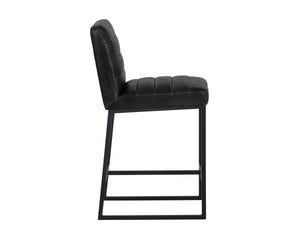 Sunpan Spyros Modern Barstool with Channel Tufting and Sleek Black Powder-Coated Steel Frame for Stylish Spaces Coal Black