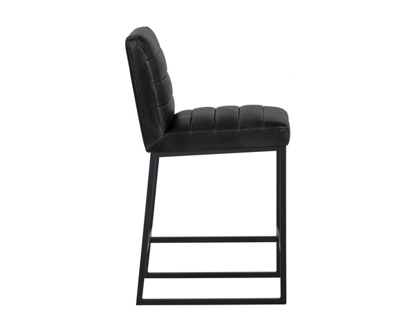 Sunpan Spyros Modern Barstool with Channel Tufting and Sleek Black Powder-Coated Steel Frame for Stylish Spaces Coal Black