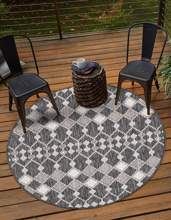 Unique Loom Outdoor Trellis Traliccio Machine Made Trellis Rug Charcoal, Ivory/Gray 10' 0" x 10' 0"