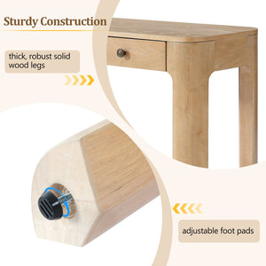 English Elm Trexm Rustic Oak Entryway Console Table with Three Drawers and Rounded Rubberwood Legs N715P361525D