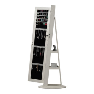 English Elm 360°swivel Jewelry Armoire with Lighted Interior Full Length Mirror Lockable White W3406P411303