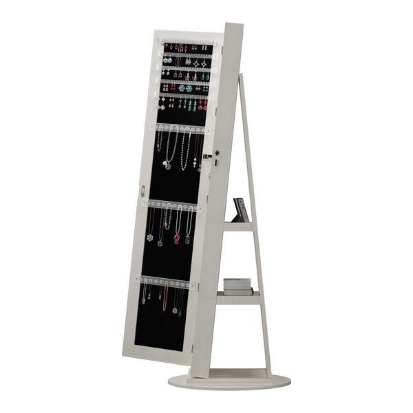 English Elm 360°swivel Jewelry Armoire with Lighted Interior Full Length Mirror Lockable White W3406P411303
