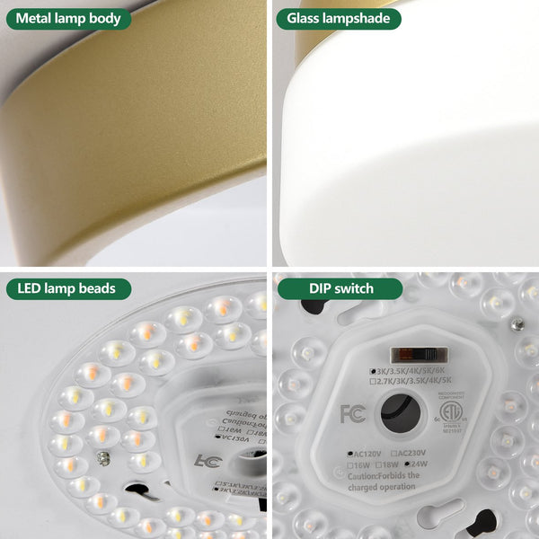 English Elm 1 LED Flush Mount Ceiling Light Fixture 24W 12 Inch Round Surface Lamp Energy Saving 3-Mode Durable Safety Rated Gold W2312P375010