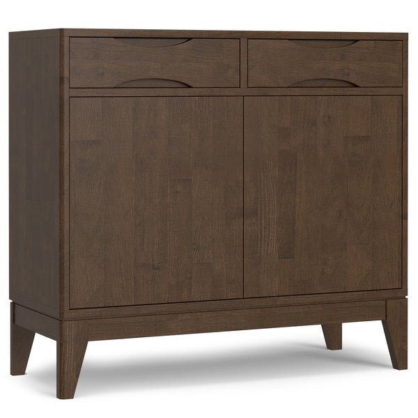 English Elm Harper Solid Wood Entryway Cabinet with Drawers Walnut Finish Tapered Legs B136P436065