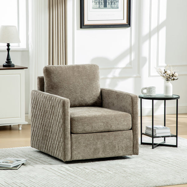 English Elm 29.5''w Chenille Swivel Club Chair with Hidden Storage Tufted Square Seat for Reading Nooks Taupe W3118P419158