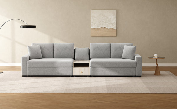 English Elm Modern Chenille Modular Sofa with Storage Armrest Console Table Living Room Seating Grey N763S000064E