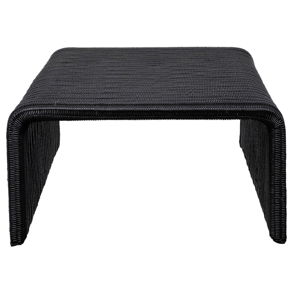 English Elm Woods Glossy Black Woven Rattan Square Coffee Table — Modern Light Silhouette, Casual Elegance & Texture B062P358427