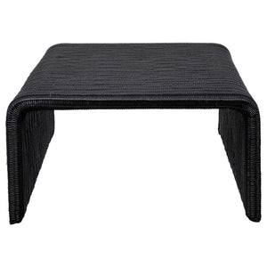 English Elm Woods Glossy Black Woven Rattan Square Coffee Table — Modern Light Silhouette, Casual Elegance & Texture B062P358427