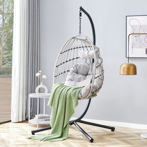 English Elm Grheavy-duty Iron Egg Chair Pe Rattan Woven Swing Seat for Patio or Living Room W2920P281903