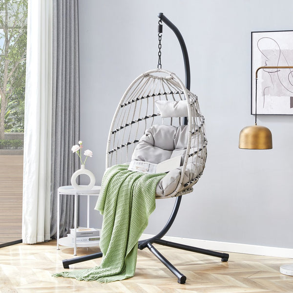 English Elm Grheavy-duty Iron Egg Chair Pe Rattan Woven Swing Seat for Patio or Living Room W2920P281903
