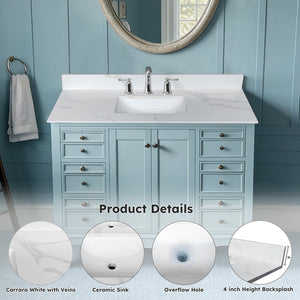 English Elm 43-inch Carrara Quartz Vanity Top Undermount Sink Backsplash Stain Resistant Bath W2699P459408