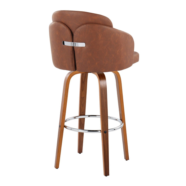 English Elm Fixed-height Mid-century Barstools with Walnut Legs and Grey Upholstered Seats Set Camel B202S01902