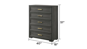 English Elm Colorado King Bedroom Set with Led Upholstered Headboard and Charcoal Wood Finish B009S02323