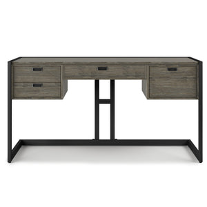 English Elm Hampden Solid Acacia Wood Desk in Weathered Grey with Keyboard Tray, 3 Drawers & Matte Black Frame B136P158676