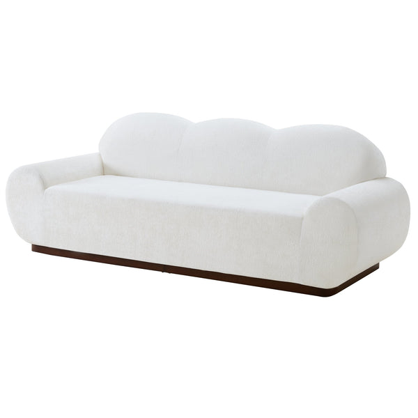 English Elm 88 In. Curved Cloud Sofa Chenille Upholstered 3 Seat Living Room Couch Walnut Legs White N773IS00095W