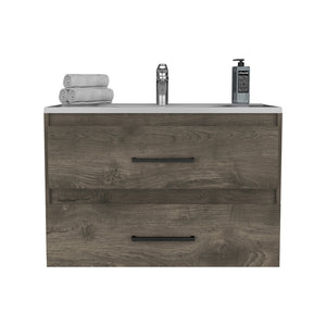 English Elm Praga Floating Vanity Sink with 2 Drawers in White — Wall-Mounted, Compact Luxury, Ample Storage, Sink Included B070S00344