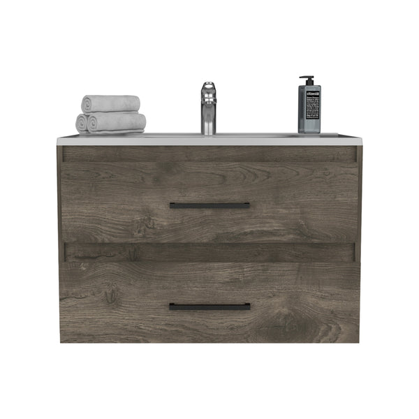 English Elm Praga Floating Vanity Sink with 2 Drawers in White — Wall-Mounted, Compact Luxury, Ample Storage, Sink Included B070S00344