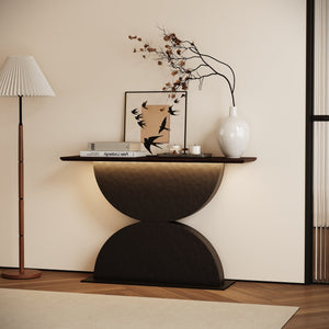 English Elm 47''double Semi-circle Console Table with Led Lighting and Sculptural Hammered Wood Base W2263P395491