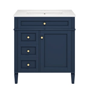 English Elm 30'' Modern Bathroom Vanity with Integrated Mirror Cabinet, Ceramic Sink, 3 Drawers & Ample Storage Blue SW000126AAC-1