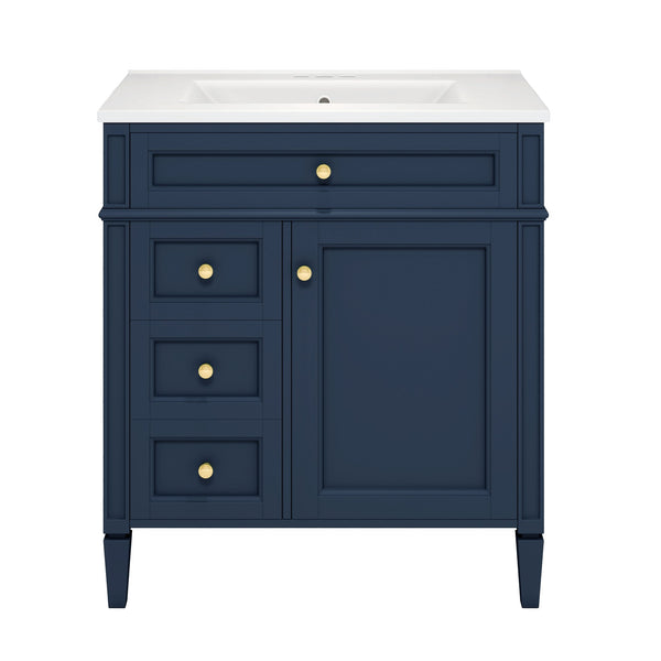 English Elm 30'' Modern Bathroom Vanity with Integrated Mirror Cabinet, Ceramic Sink, 3 Drawers & Ample Storage Blue SW000126AAC-1