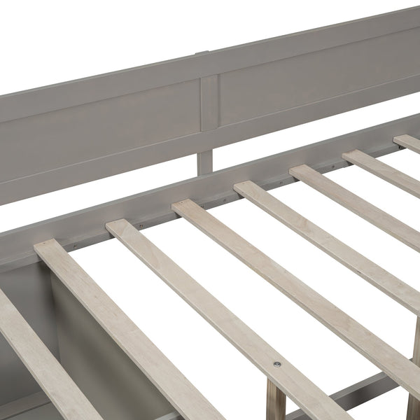 English Elm Full Size Daybed with Storage Drawers Open Shelves Low Profile Contemporary Frame Gray LP102023AAE